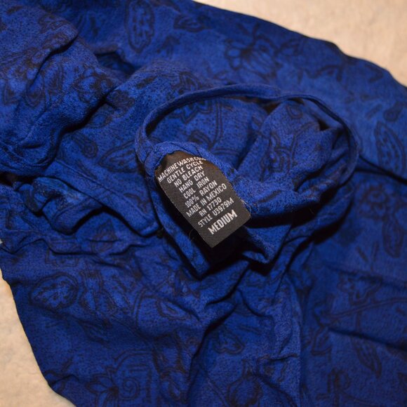 xhiliration y2k blue peasant sheath dress w black floral print szM - Picture 13 of 14